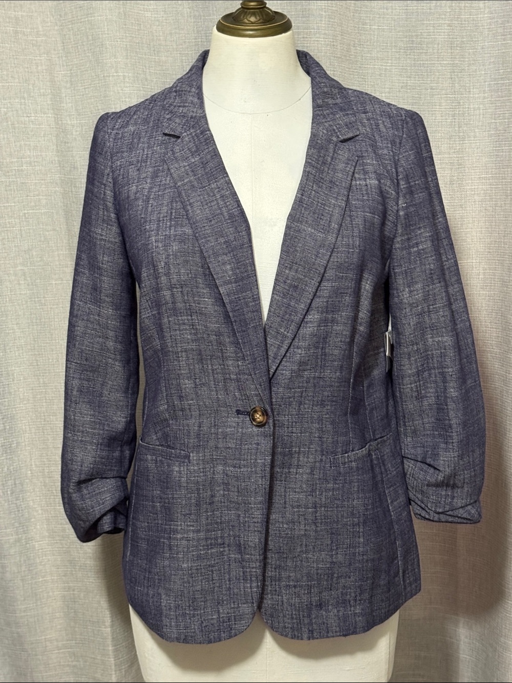 NWT Lauren Conrad Linen/Rayon- Jacket-XS-Denim Color-Single Button-3/4 Sleeves